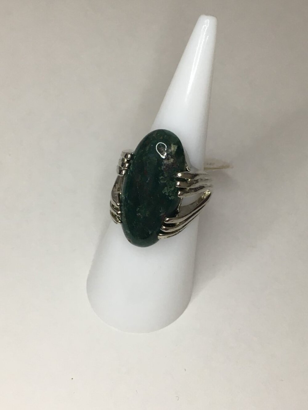 NEW Silver Marled Dark Green Large Oval Stone Jewelry Ring